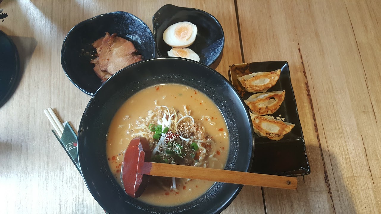 Ramen and gyoza on a table at Matsusaka Backstreet